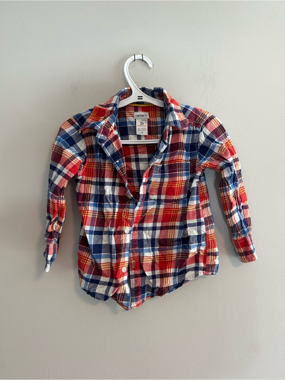 Carter's 2t Red & Blue Plaid Button-Up flannel Shirt